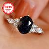 Squisito Anello di Fidanzamento Ovale in Zircone Nero Anello da Donna in Argento Sterling 925 Gioiello Nuziale Regalo