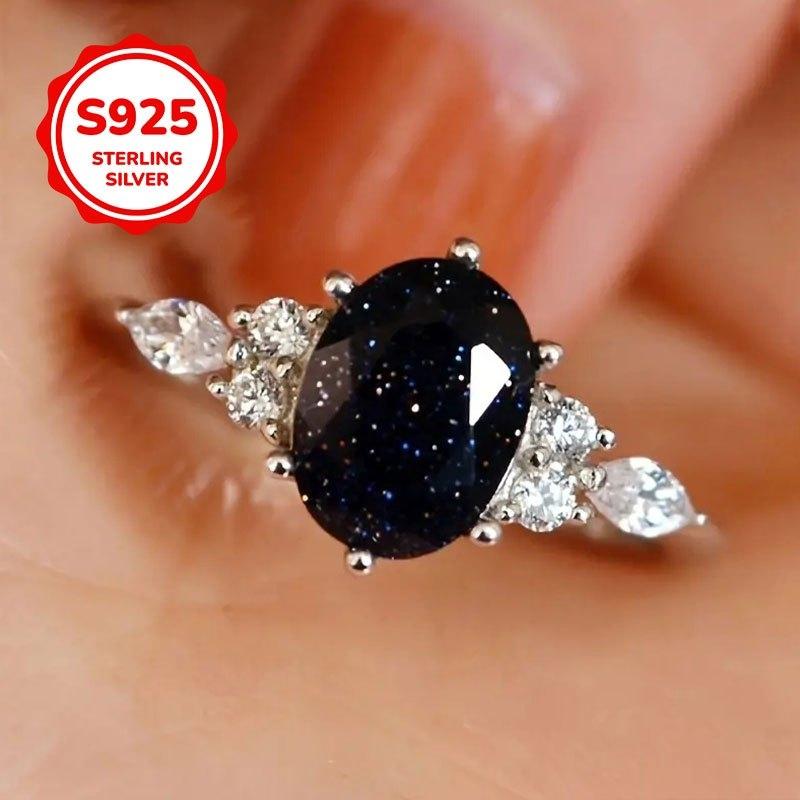 

Exquisite Oval Black Zircon Engagement Ring Women s 925 Sterling Silver Ring Wedding Jewelry Gift 6 чорний/срібний