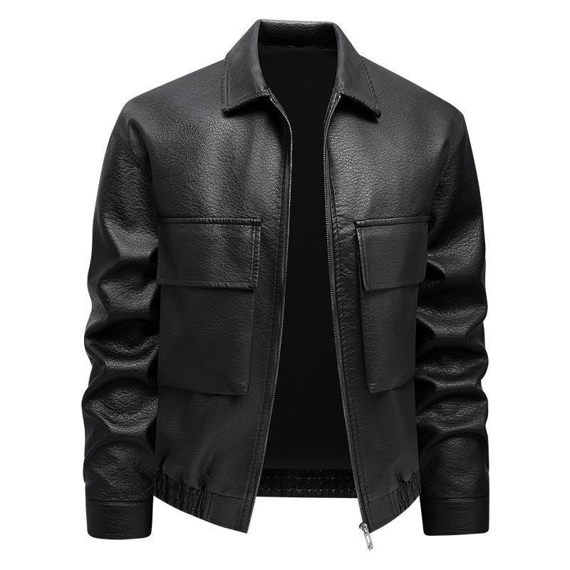 New leather jacket men's spring and autumn men's lapel jacket fashion top windproof casual large size tooling jacket
