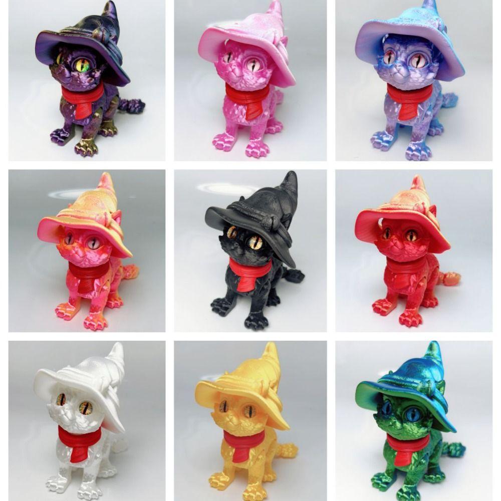Big Eyes 3D Printed Cat Model Plastic Material Creative Sculpture Articulated Cats Doll 3D Printing Technology Realistic Design