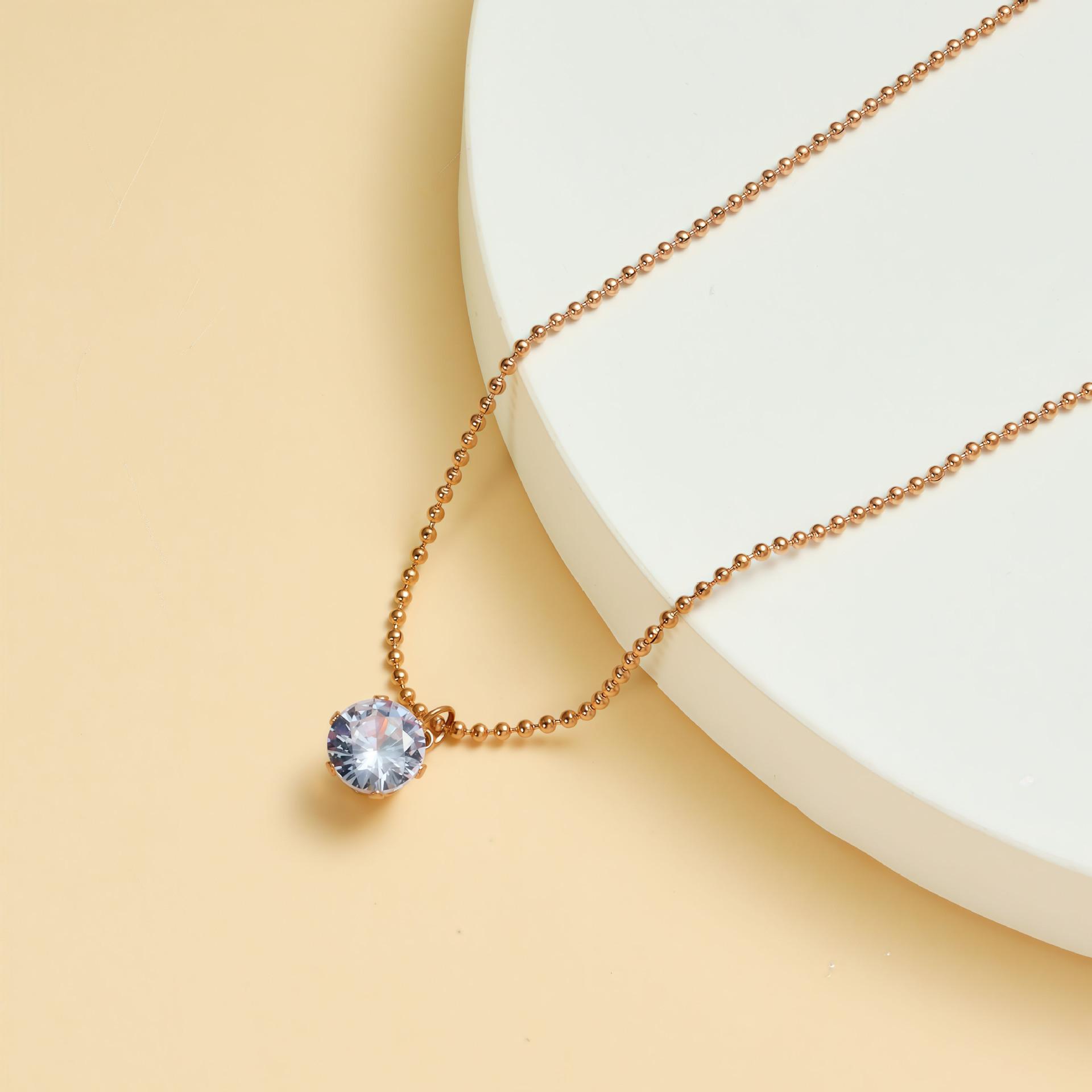 Wind Titanium Steel Rose Gold Collarbone Chain, Six-Claw Zircon Collarbone Chain, Temperament, Small Single Diamond Necklace, Women