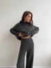Russian turtleneck split-ended sweater knitted suit women's European and American loose casual wide-leg pants two-piece set
