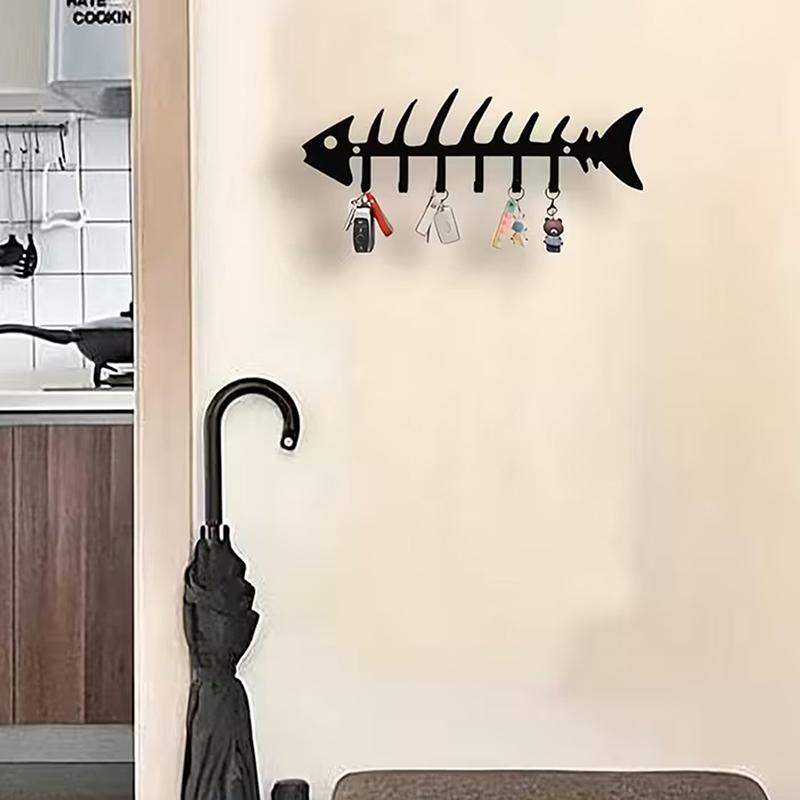 Gancio da Parete in Metallo con Design a Scheletro di Pesce, Decorazione da Parete per Riporre le Chiavi, Porta Chiavi da Ingresso, Decorazione per la Casa