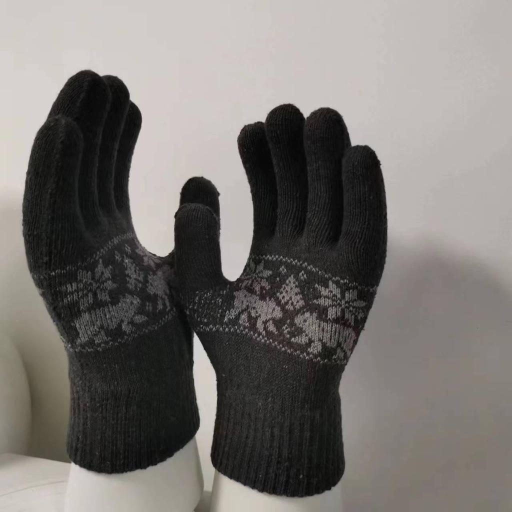 Men's Winter Snowflake Knit Cycling Gloves - Plush, Windproof, Warm, Korean Style, Thickened Split Finger Design