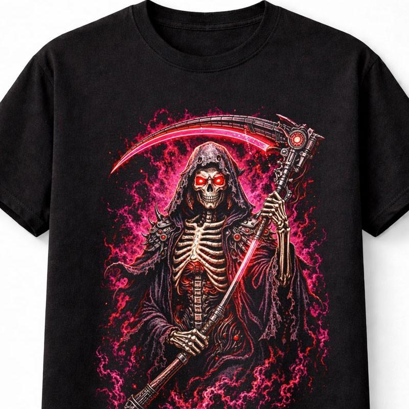 Cyber Grim Reaper Skeleton Horror Graphic Black Unisex TShirt