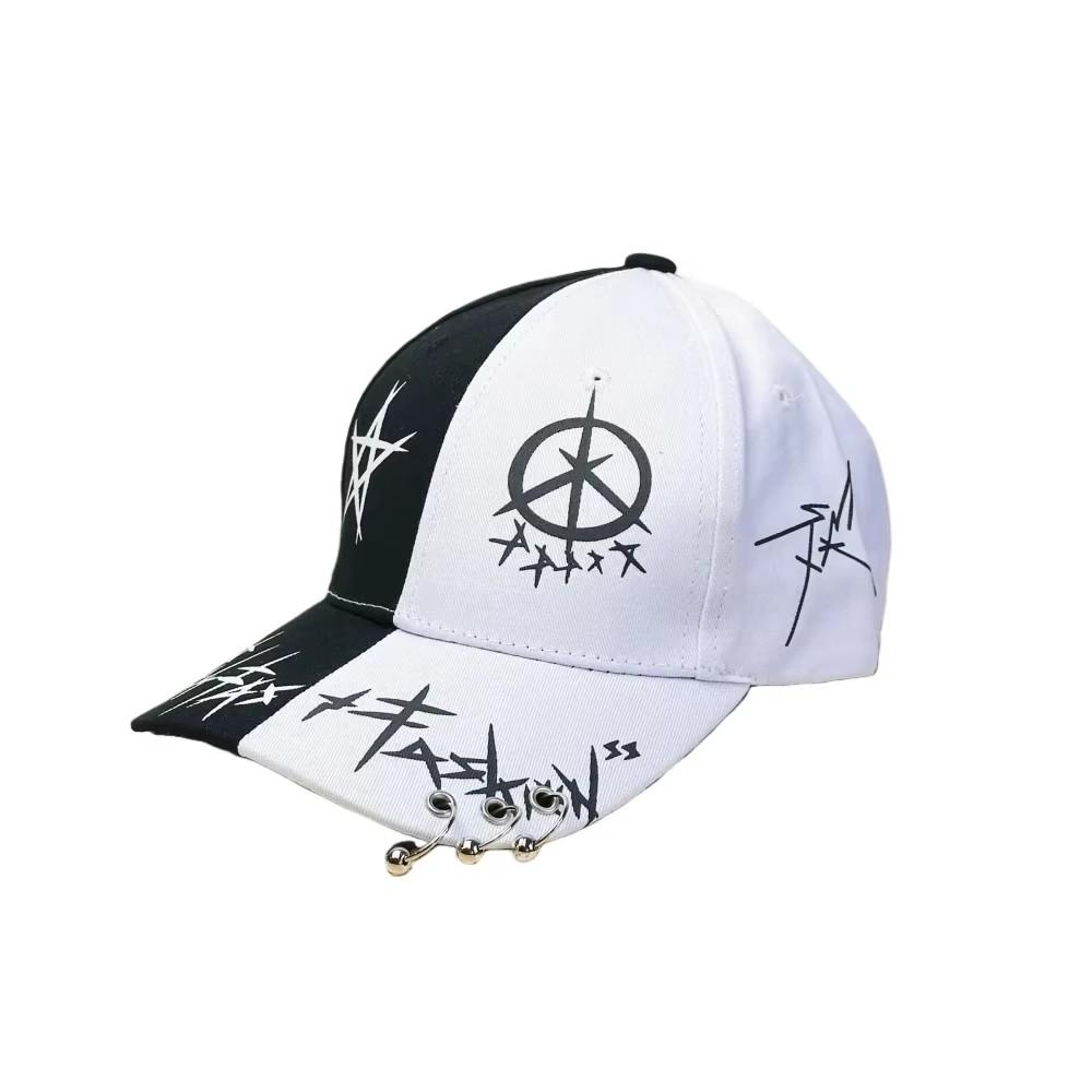 Unisex Hip Hop Baseballkappe Street Style Schwarz Weiß Graffiti Schirmmütze Mit Eisenring 56-58cm white