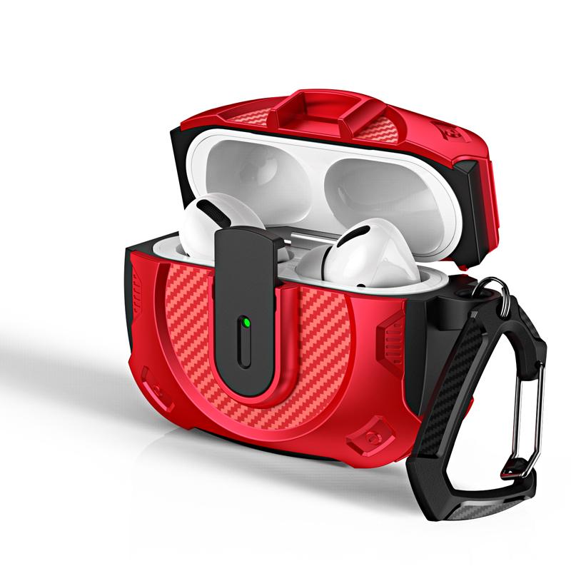 Secure Lock Clip Carbon Fiber Hard Shell TPU+PC Case For Airpods 4 For Airpods Pro2 3 2 1 Case Cover with mountaineering buckle