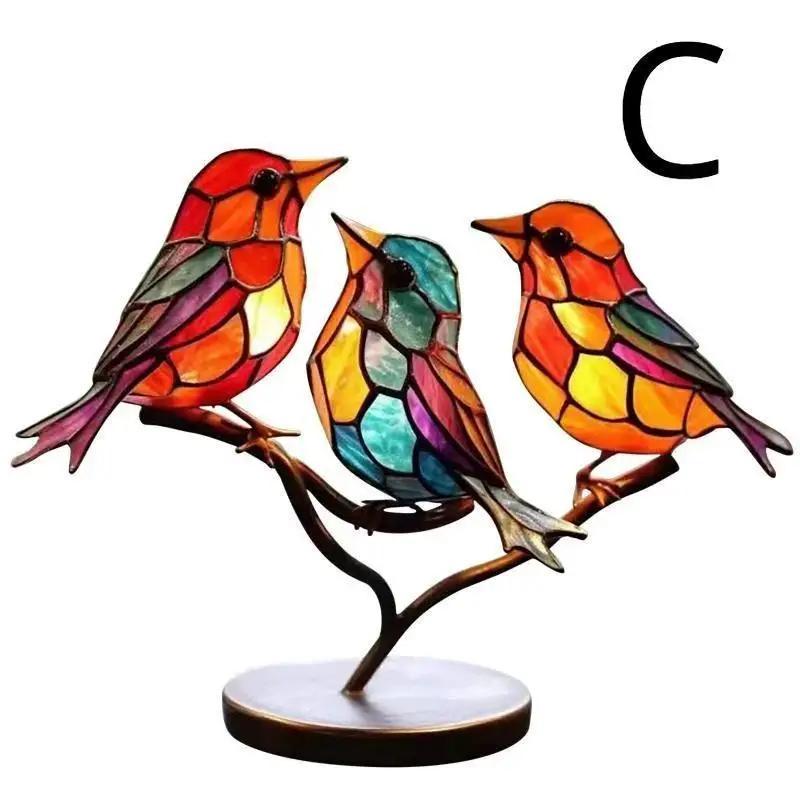 1PC Stained Metal Art Bird Ornament Birds Standing on Branch Ornaments for Home Decor Desktop Office Living Room Bedside Gifts