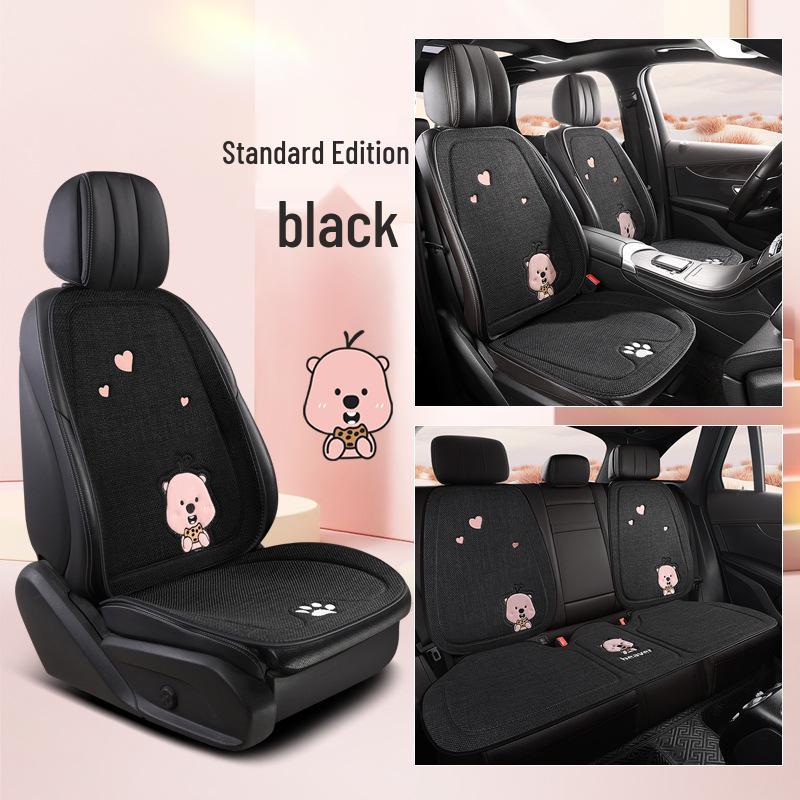Beaver Cartoon Cotton Linen Car Seat Cushion for Hyundai Festa, Elantra, Tucson - All-Season Use.