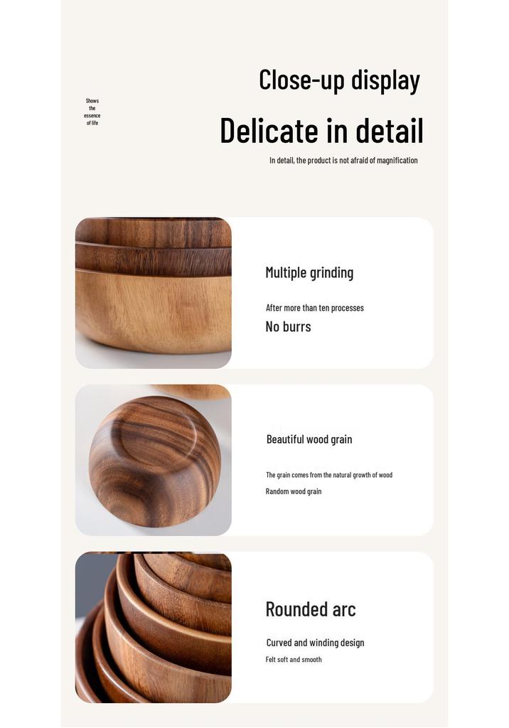 Acacia Wood Salad and Rice Bowl - Large Round Wooden Basin Tableware