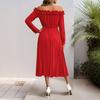 New Date Party Elegant and Sweet Style One Shoulder Long Sleeved Solid Color Women's Dress