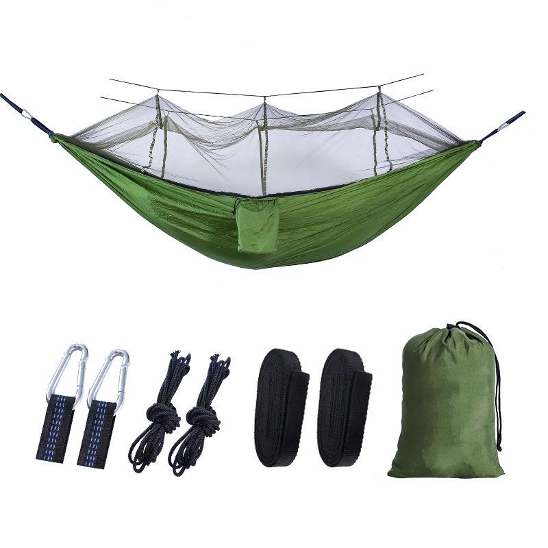 Portable Ripstop Camping Hammock with Mosquito Net - Quick-Open, Anti-Fall Design for Singles & Doubles