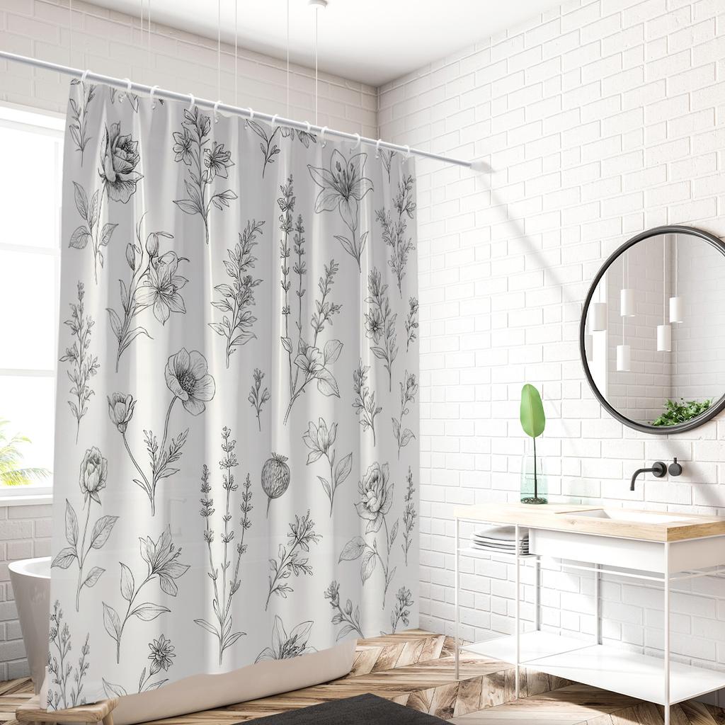 1PC Floral Pattern Printed Shower Curtain, Waterproof, with 12 Hooks, Bathroom Showers, Bathtub, Fashionable Home Use