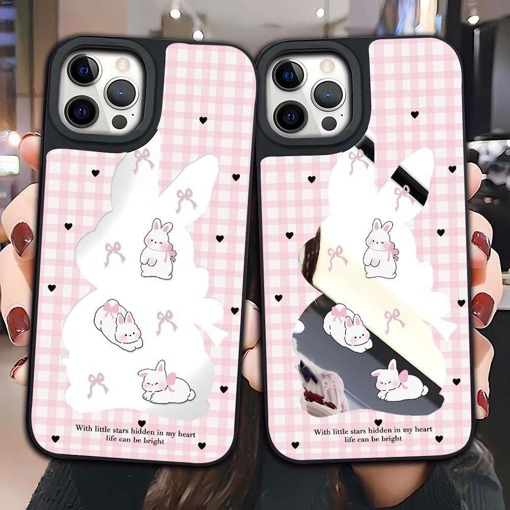 Mirror Phone Case for iPhone 15 11 13 14 for 15 16 Pro Max 12 13 16 Pro Cloud Flower and Animal Cute Style Phone Case