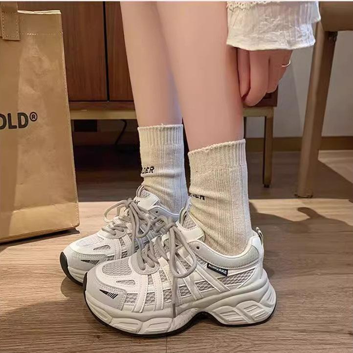 Retro Niche Thick-soled Dad Shoes for Women's 2025 Spring New Models Increase In Height, Versatile and Lightweight Casual Sports Shoes Show Small Feet