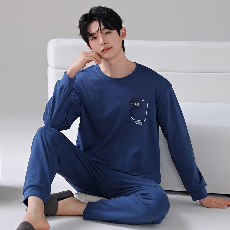 Pajamas men's spring and autumn pure cotton long-sleeved trousers men's teenagers can wear casual large-size loungewear in autumn