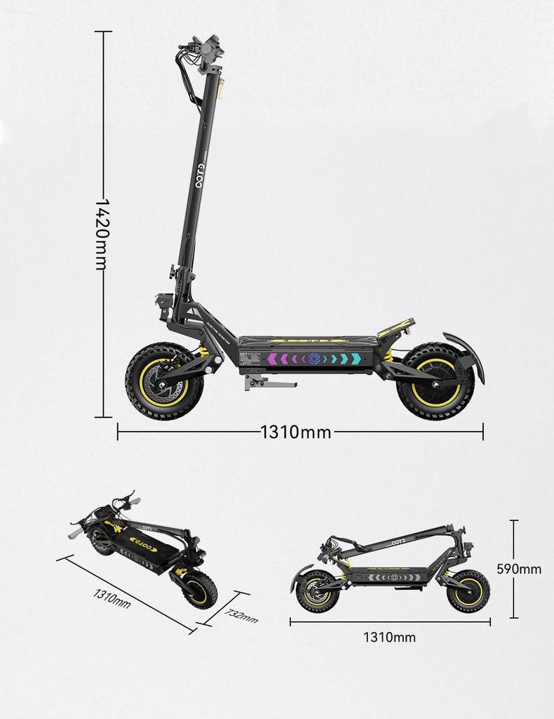 Electric Scooter OOTD T10 Pro 11" 1300Wx2 Motor LCD Display 52V 23.4AH Full Suspension Electric Scooter For Adult Max Load 150Kg