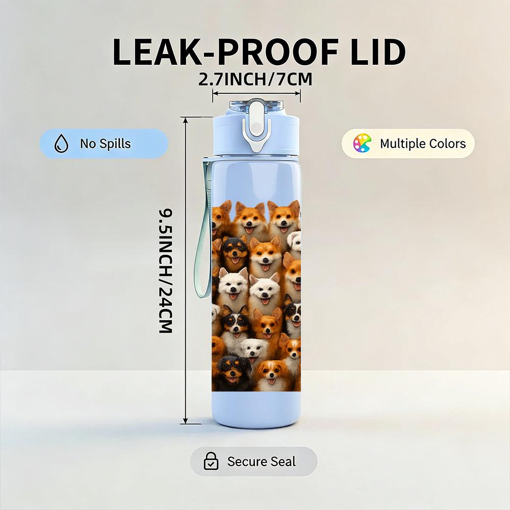 1PC Diverse Puppy Grid Collage 750ml Color Plastic Sports Water Bottle Leakproof Flip Straw Lid For Sports Office Home Use