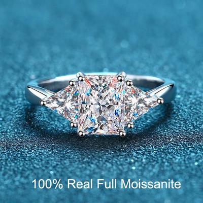 Radiant Cut 3ct Full Moissante Wedding Rings for Women Lab Grown Diamond Promise Band Plated Platinum Marriage Rings GRA