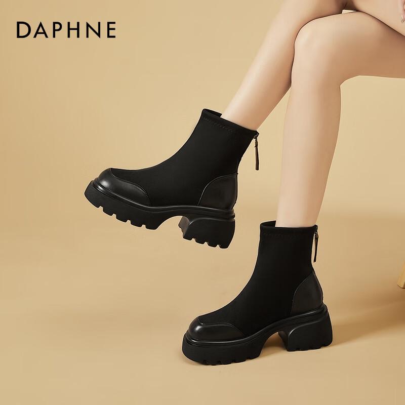 DAPHNE Women s High-Heel Chunky Sole Slim-Fit Ankle Boots 39
