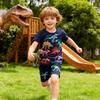 Boys Summer Cartoon Dinosaur Short Sleeve T Shirt Breathable Cotton Top For Toddler And Little Kids