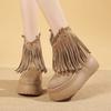 8CM Women Tassels High Heels Thick Platform Short Boots Chunky Leather Shoes Woman Autumn Winter Platform Motorcycle Boots Botas