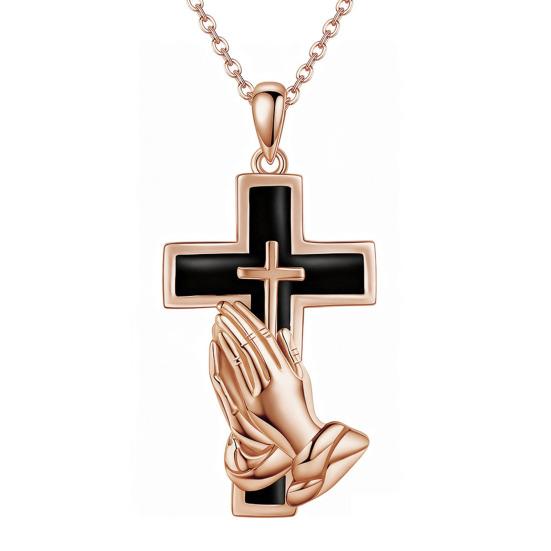 Stainless Steel Pendant Necklace Openable Design Necklace Praying Hands Shape Wear-Resistant Commemorative Pet