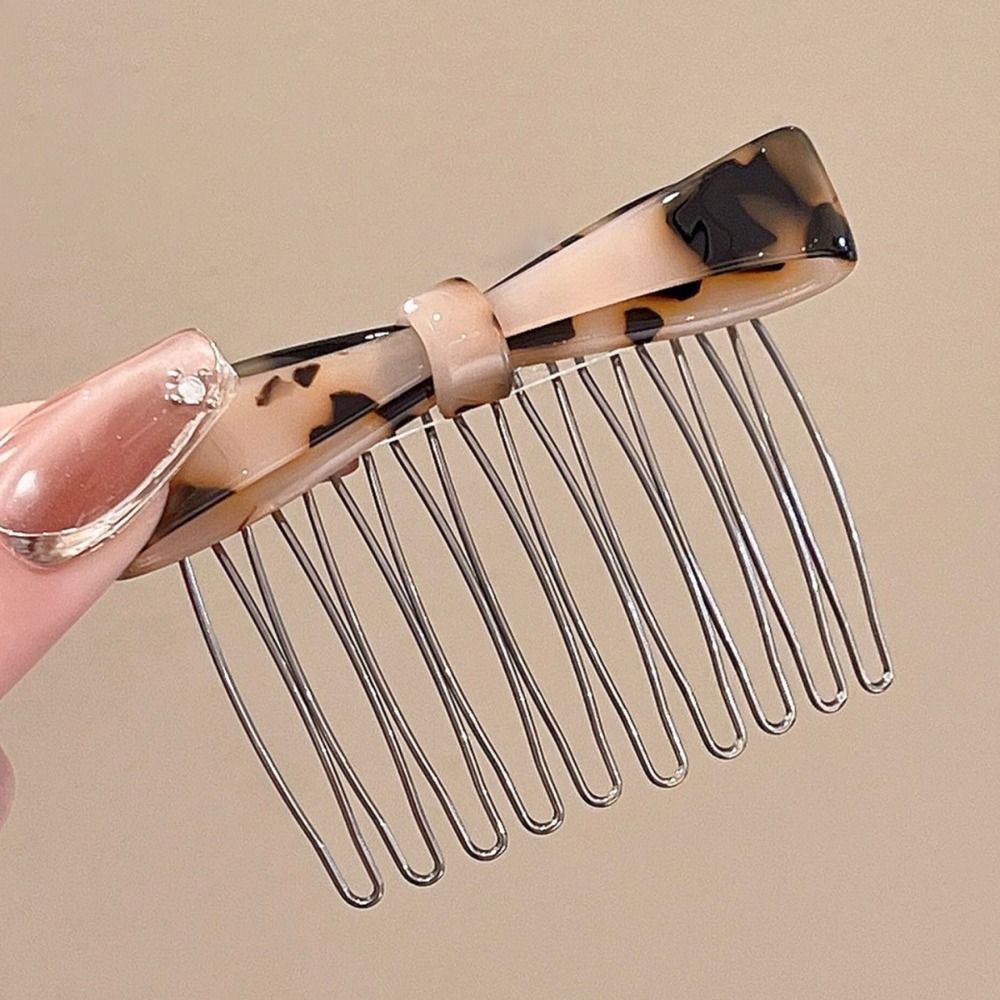 Fixed Combs Bowknot Hairpin Teeth Side Clip Vintage Acetic Acid Bow Hair Comb  Girl