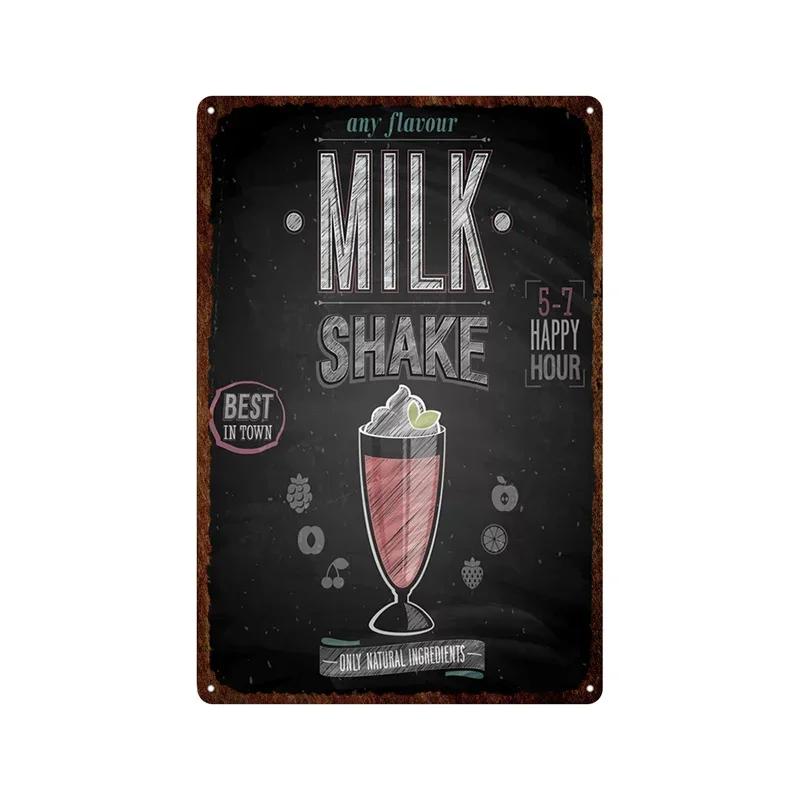 Metal Plate Tasty Cute Ice Cream Sundaes Milk Shake Painting Iron Tin Sign Wall Art Pictures For Kitchen Dessert Shop Home De
