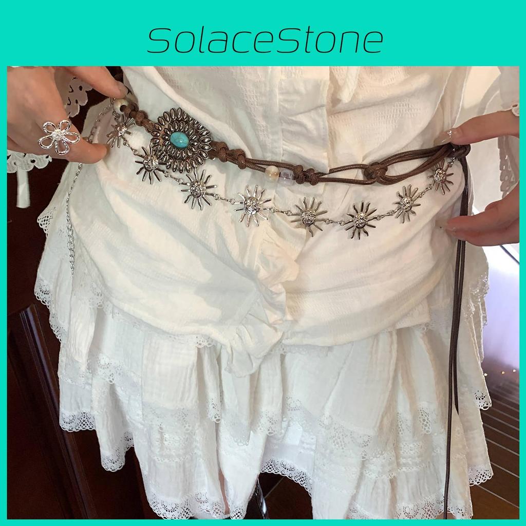 Bohemian Retro Floral Waist Belt With Sunflower Chain For Summer Dresses