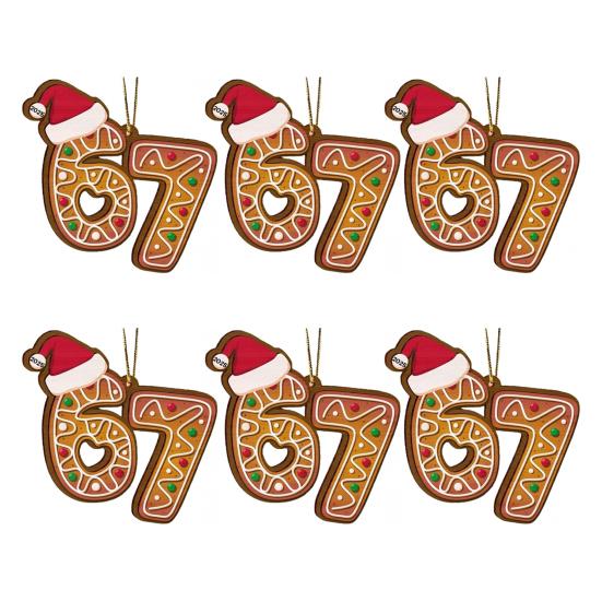 Christmas Ornament Acrylic Gingerbread Number 67 Pendant with Hat Festive Xmas Tree Decoration Holiday Gift
