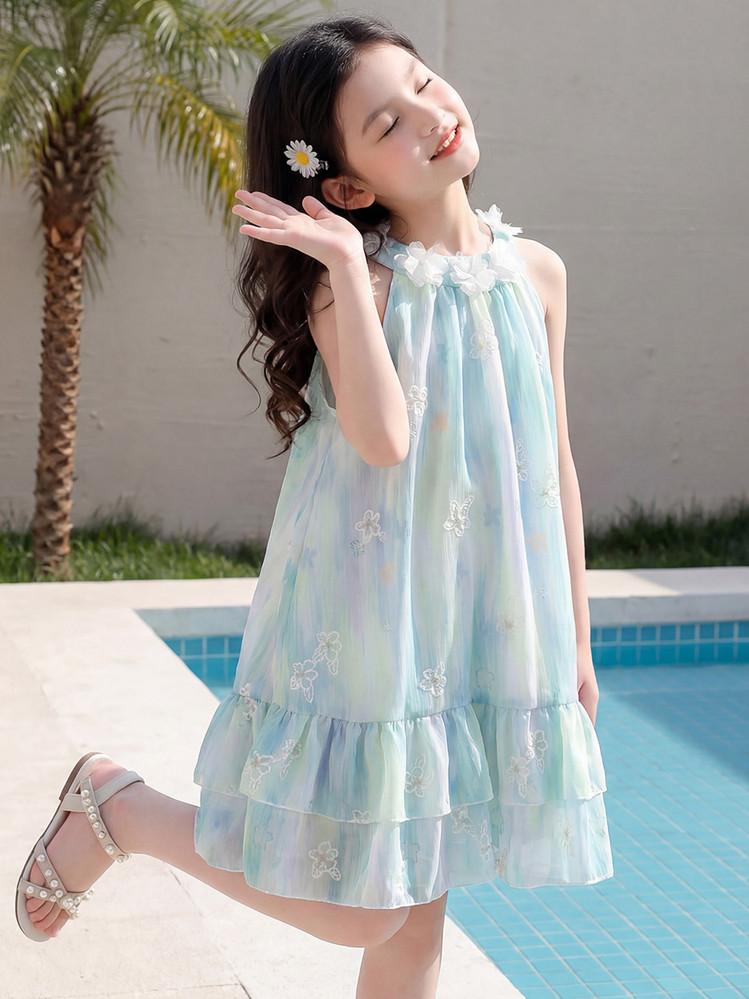Girl's Sweet Hanging Neck Flower Dress