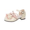 Girls Dance Shoes Lolita Sweet Lace Bows Kids Half Sandals Round Toes Ins Trendy 2025 New Children Princess Shoes Elegant Cute