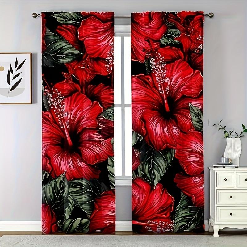 2 st Heminredningsgardiner Röd Rosa Blomma Alla hjärtans dag Gardinset Stångficka Gardin För Kök Café Vardagsrum Kontor Hem