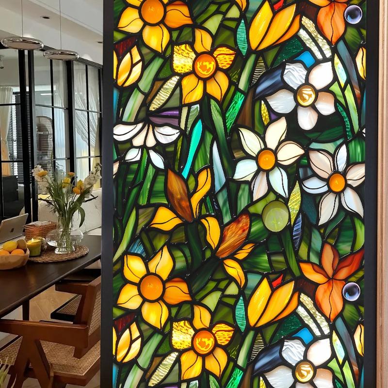 3D Laser Recyclable Window Privacy Film No-glue Window Film Decorative Protection Static Cling Stained Glass Home Sticker