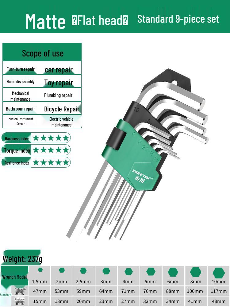 Extended Hex Wrench Set - 6-Point Hexagon Screwdriver Tool Combination