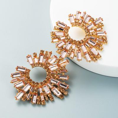 Earrings Female Alloy Inlaid Color Rhinestone SUNFLOWER Fashion Dinner Earrings