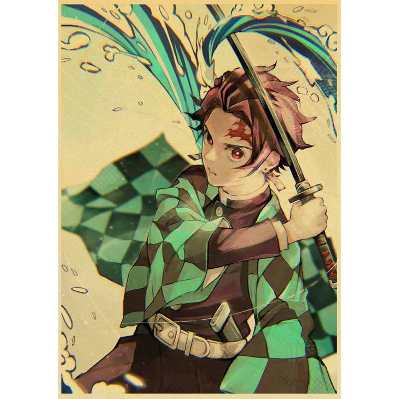Klassieke Anime Demon Slayer Posters Esthetische Retro Kraftpapier Poster Home Decor Muurstickers Slaapkamer Bar Cafe Art Schilderen