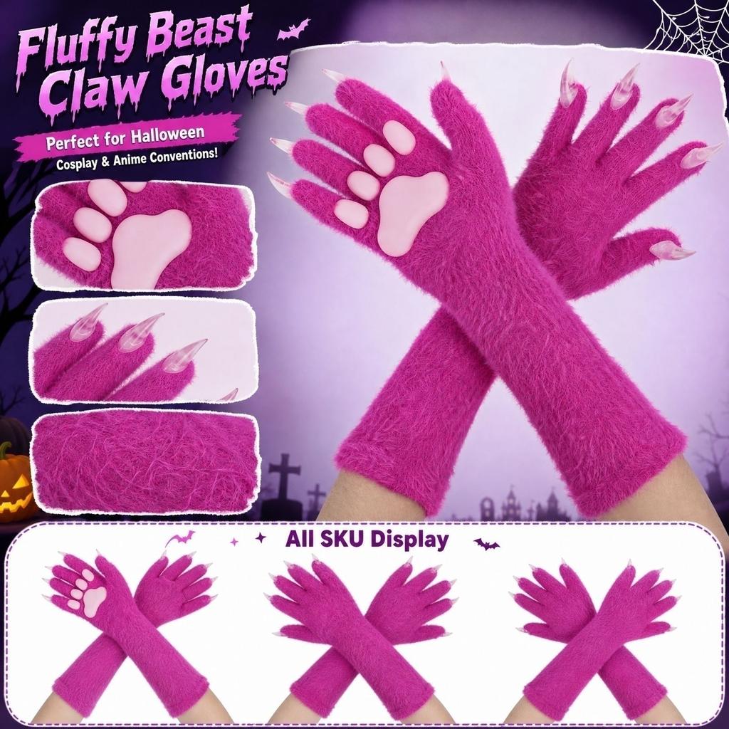 Halloween Long Gloves with Silicone Pads and Nails for Women Men Costume