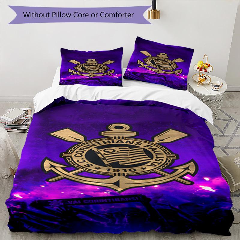 Sport Club Football Crest Printed Pattern Duvet Cover Set – Includes 1 Duvet Cover and 2 Matching Pillowcases Bedroom Decor Christmas Gifts