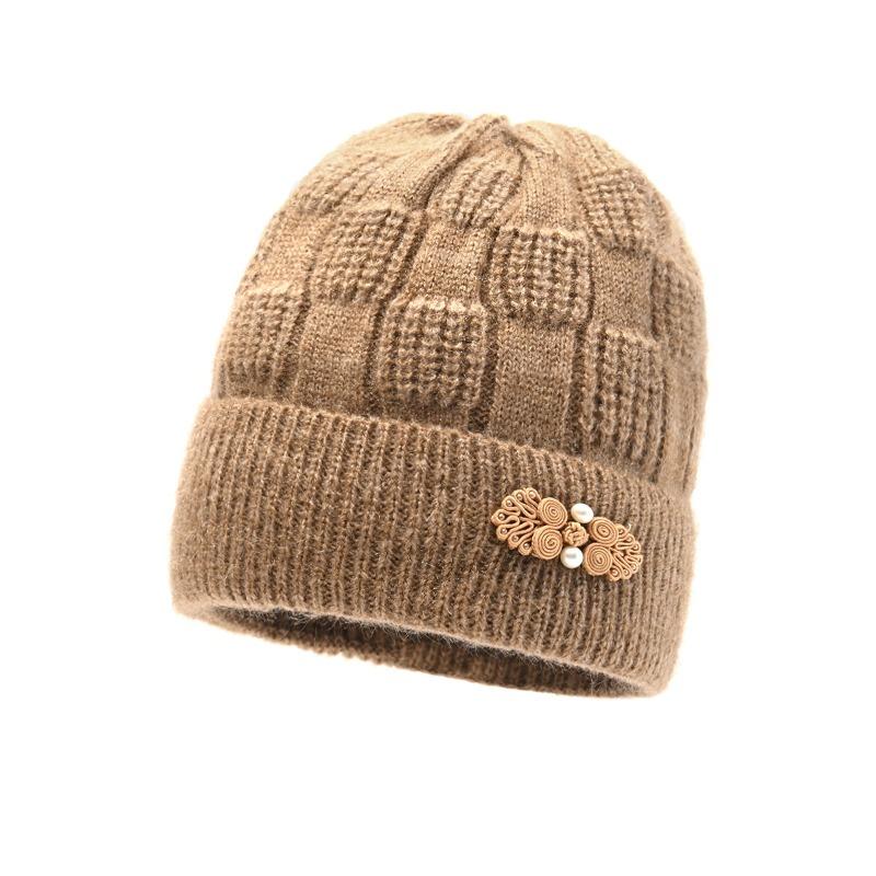 

Вязаная шапка зимняя новая бархатная утолщенная теплая шерстяная шапка с защитой ушей шапка для пожилой женщины Fleece