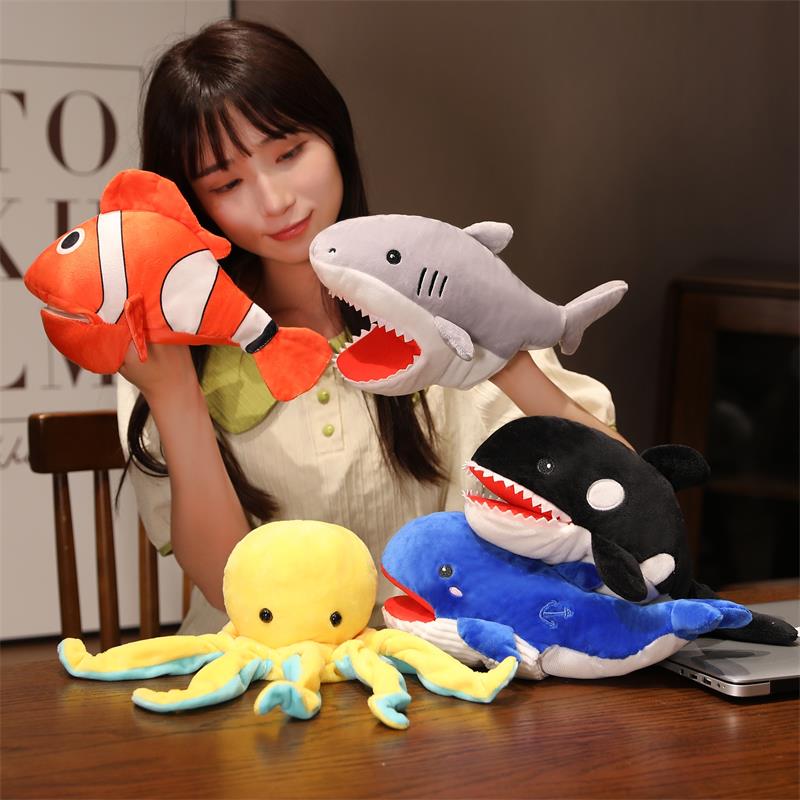 Crocodile Shark Killer Whale Plush Hand Puppets Lifelike Tropical Fish Penguin Octopus Hand Puppets For Kids Adults Muppets