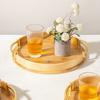Table Decorative Vintage Tea Bamboo Tray Round Large Capacity Fast Food Tray Handmade with Handles Eating Basket Kitchen