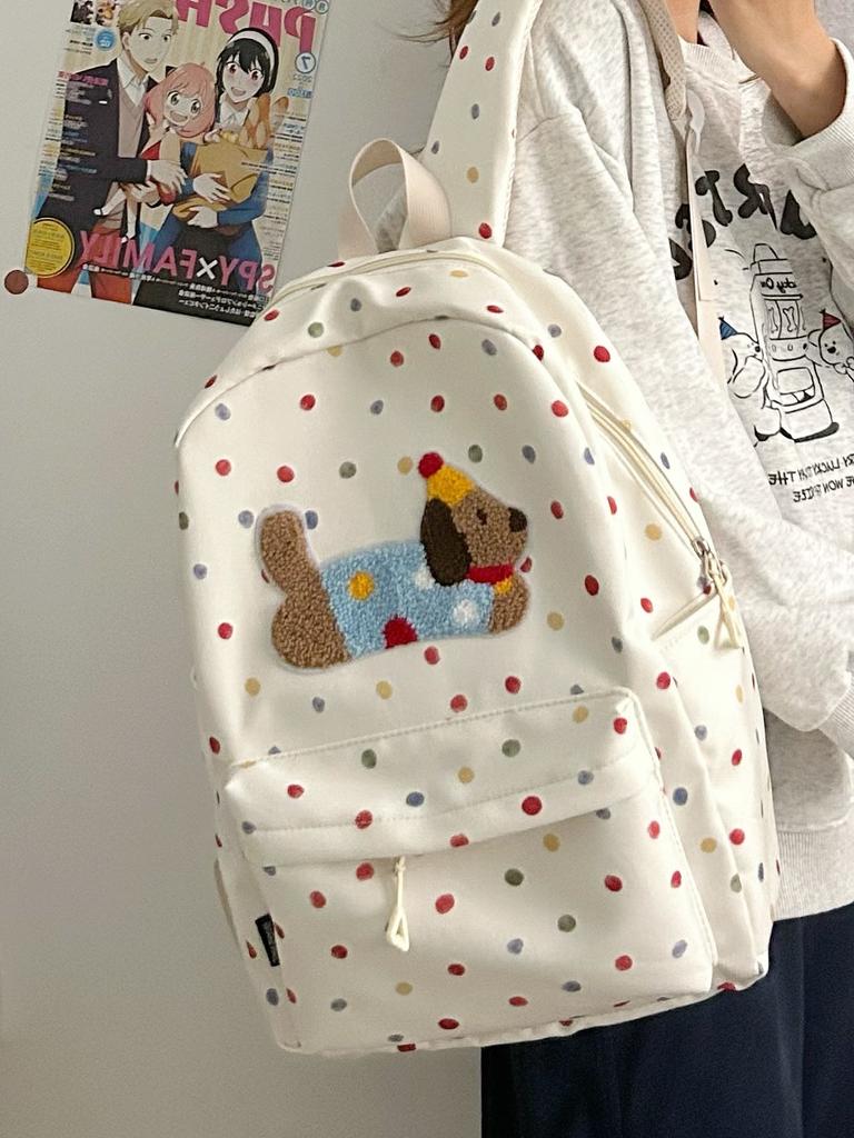 Schoolbag Korean Original Ins Cartoon Cute Dachshund Backpack Casual Polka Dot Student Schoolbag Large Capacity Backpack Female