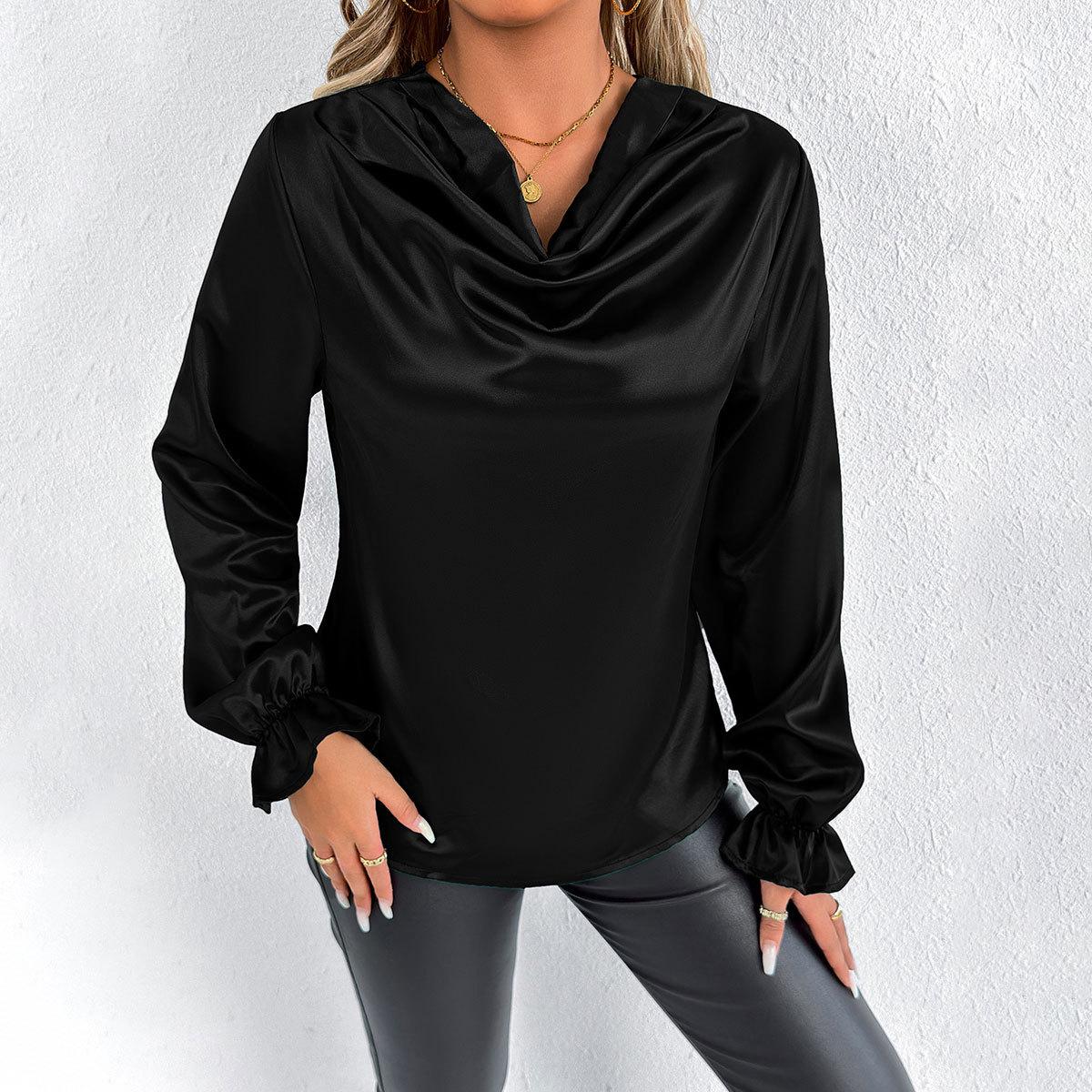 

Блузка с длинным рукавом из искусственного шелка и атласные женские блузки и рубашки S чёрный