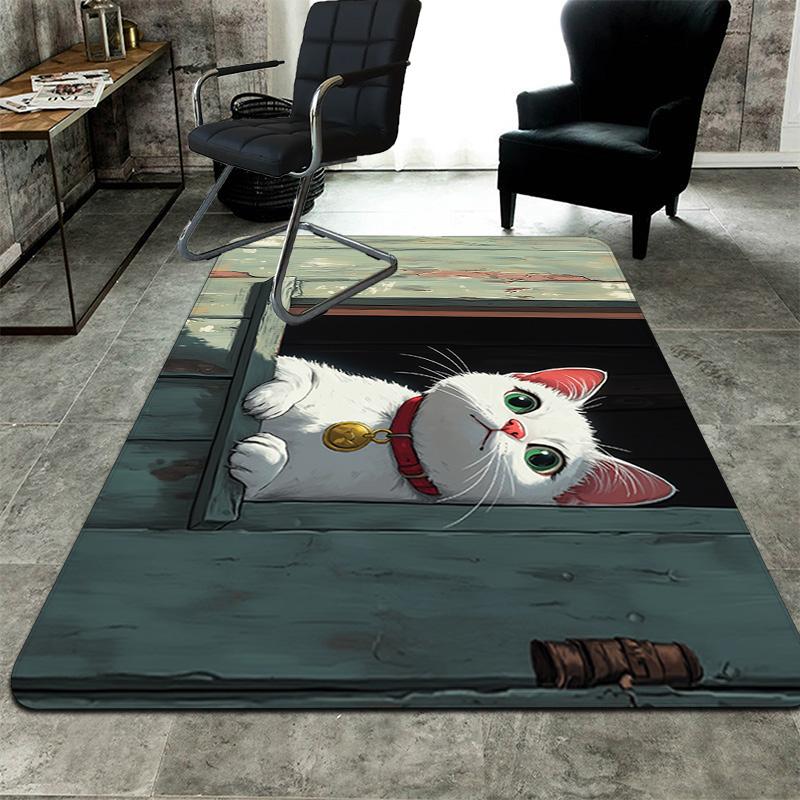 Little white cat pattern Rug Floor Mat for Living Room or Bedroom Soft and Comfortable Carpet a Gift for Birthday and Holiday.