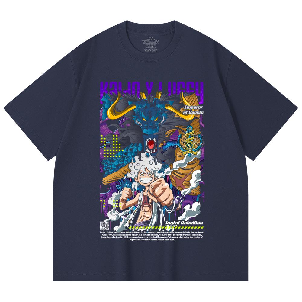 T-shirt Unisex Pesante 100% Cotone 230 g/m² Pezzo Unico Stampa V35 Luffy Kaido