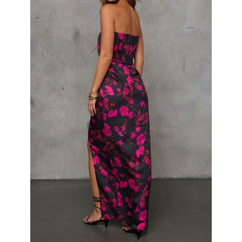 Export Single Sexy Elegant and Personalized Beautiful Exquisite Print Fold Split Sexy Banquet Party Fashion Dress