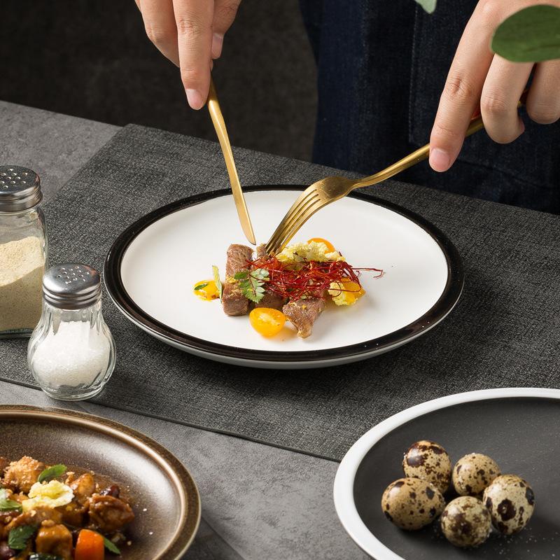 Creative Ceramic Western Food Plate Round Bone Plate Japanese Food Plate Household Dim Sum Plate Restaurant Dish Tableware