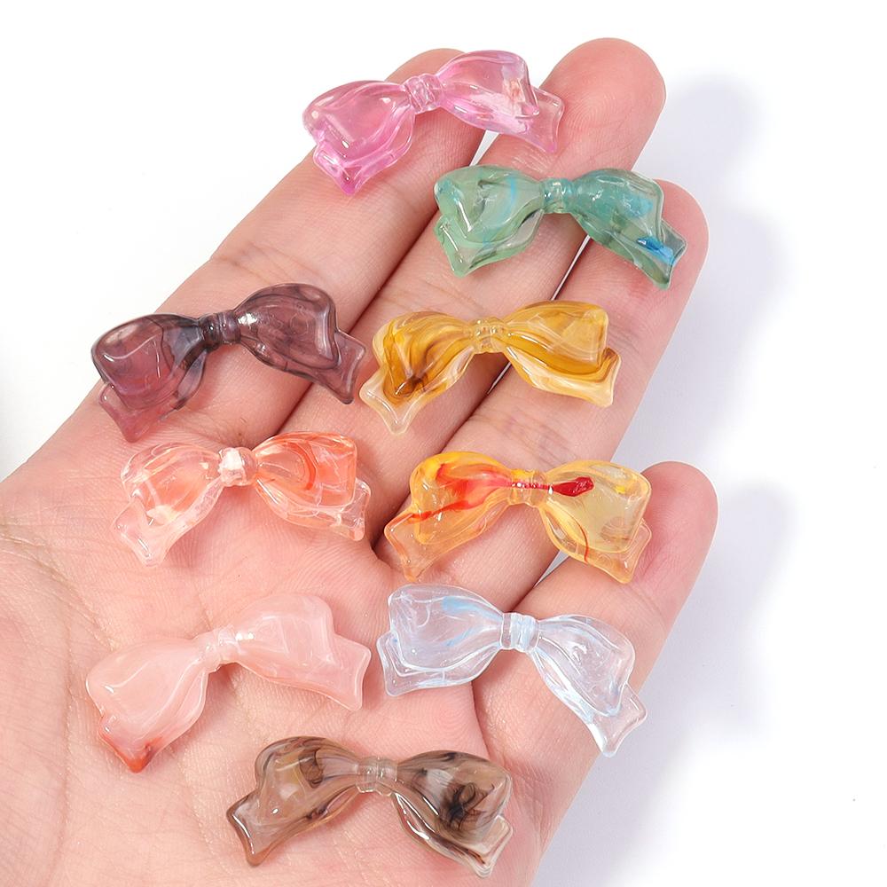 30pcs/lot 29x14mm Colorful Acrylic Beads Bow Shaped Loose Spacer Charm Beads For DIY Fashion Earring Keychain Jewelry Accessorie